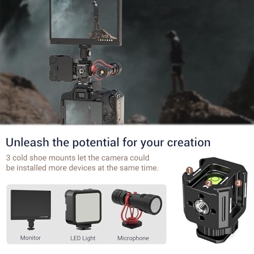 Triple Cold Shoe Mounts Adapter, 3/8'' Screw Hole to 1/4'' Screw Hole, Aluminum Alloy Hot Shoe Extension Bracke for DSLR Camera Flash Light, Monitor, Microphone-Black Black