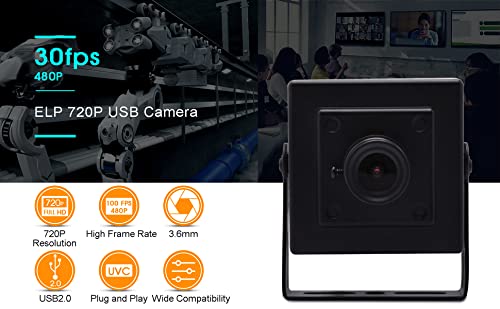 [AUSTRALIA] - ELP 3.6mm Lens 1MP Mini HD USB Camera with Metal Case for Computer,720P 30fps Mini UVC USB2.0 Video Webcam OV9712 Lightburn Camera for Medical Endoscope 3D Scanner,ATM,Kiosk,3.3ft/1m Cable for Laptop 