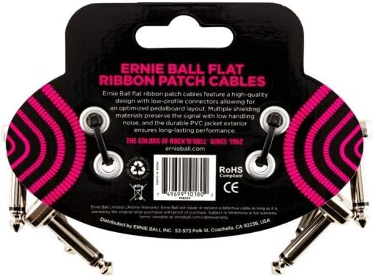 Ernie Ball Flat Ribbon Patch Cable Set 3x2 Length 3 inch in Black P06220 - Pack of 2