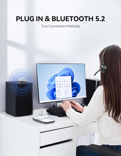 [AUSTRALIA] - TECKNET Wireless Headset, Bluetooth Headphones with Noise Cancelling Microphone for Trucker, Hand Free Wireless Headset with Mute Mic Luxury configuration 