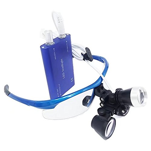 BoNew 2.5x420mm Portable Surgical Binoculars Magnifier Optical Glass + 3W LED Headlight Blue