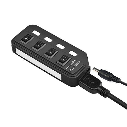 axGear USB 3.0 HUB 4 Port High Speed Data Transfer with Power Adapter LED On/Off Switch
