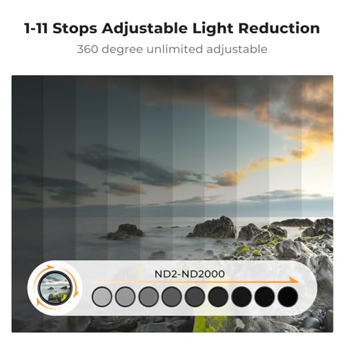 K&F CONCEPT 77mm Variable ND2-2000 (1-11 Stops) ND Camera Lens Filter