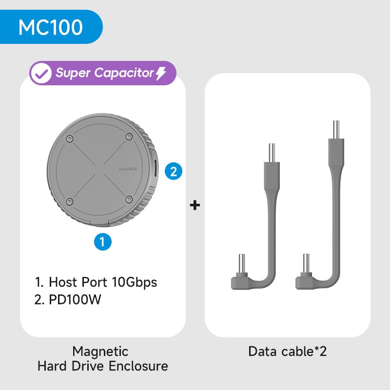 Hagibis Magnetic M.2 2230 NVMe SSD Enclosure with Magsafe for iPhone 17 16 15 Pro Max ProRes, USB C 3.2 Gen2 10Gbps to NVMe Adapter, Aluminum External SSD Case for MacBook, iPad Pro, Android (MC100) MC100