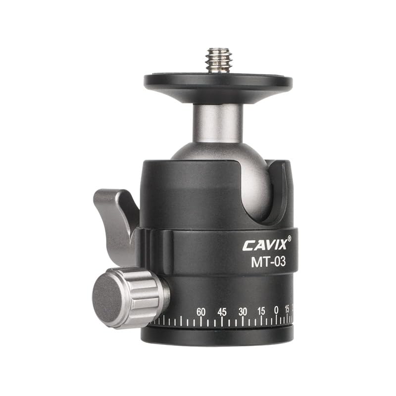 CAVIX Mini Ball Head with 1/4" Screw 3/8" Thread Mount 360 Degree Panoramic Metal Tripod Head Max Load 11lb/5kg HB03A