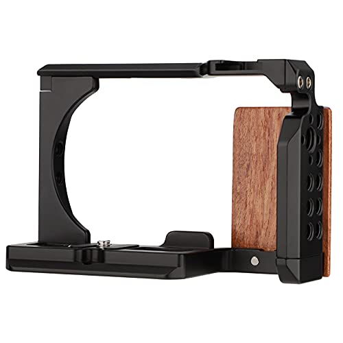 ZV-E10 Camera Cage for Sony ZV-E10 Camera,Wooden Handle Grip Video Shooting Cage Filming Accessories Cold Shoe Extension for Microphone/Light