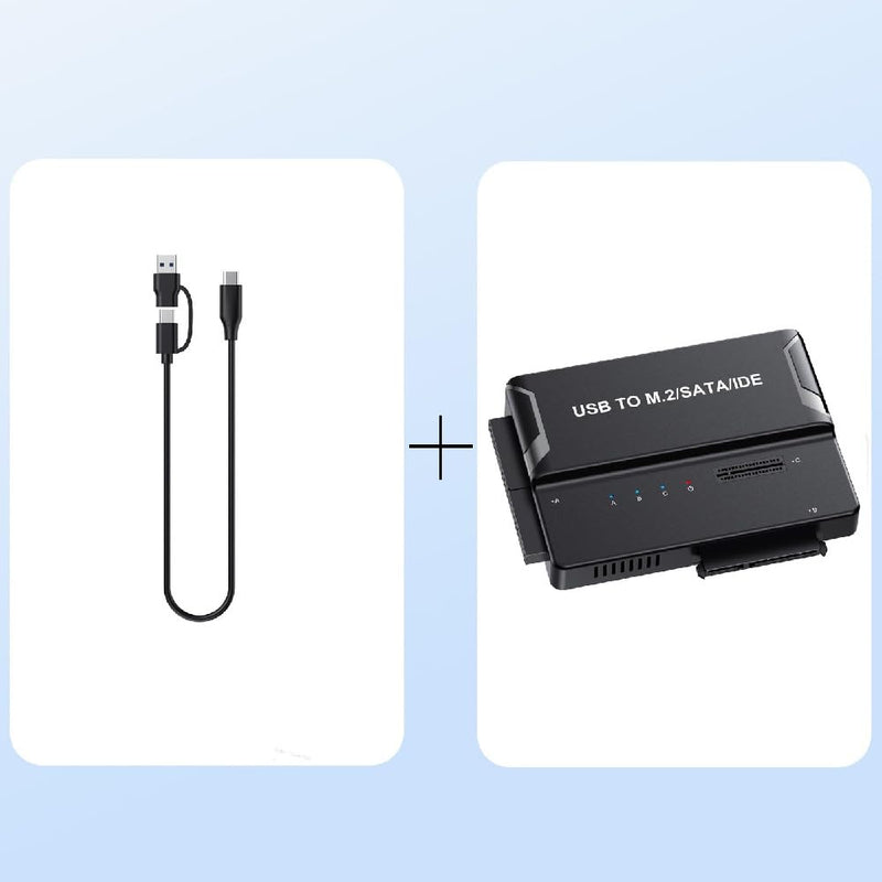 Cablecc USB3.0 USB-C to Dual M.2 NVME M-Key M.2/2.5 3.5 Inch SATA/40Pin IDE SSD External PCBA Case Enclosure Black 5Gbps SATA+NVME+IDE with cable