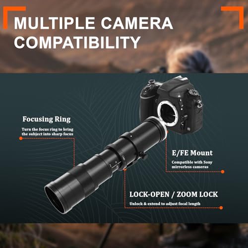 420-800mm Telephoto Lens for Sony E Manual Focus(MF) Zoom Lens for Sony A7C A7R A7S A7 A9 A6700 A6600 A6500 A6400 A6300 A6100 A6000 A5100 A5000 NEX-7 NEX-6 NEX-5 ZV-E10 etc (for Sony E Mount) For Sony E/ NEX / FE