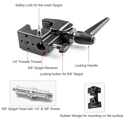 PHOCUS Super Clamp with Standard 5/8" Stud, Ratchet Handle