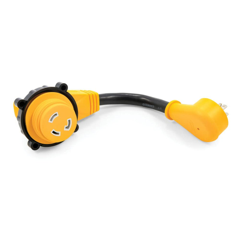 [AUSTRALIA] - Camco 55636 Power Grip 12" Dogbone with 90M/90F Locking Adapter - 15AM - 30AF, Yellow One Size 