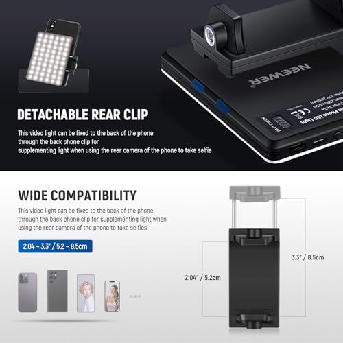 NEEWER Basics NL-60AI Selfie Light for Phone with Front & Back Clip, 60 LED 2000mAh Rechargeable CRI95+, 3 Modes, Portable Clip on Fill Lighting for Tablet Computer Laptop Zoom Call TikTok Video