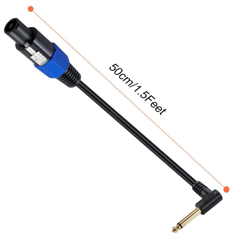 Speakon to 1/4 Mono Speaker Cable, 6.35mm (1/4") TS Plug to Speakon Male Speaker Audio Adapter for DJ/PA Speaker Cord with Twist Lock -50cm/0.5FT (Speakon Male to 1/4 Male Right Angle) Speakon male to 1/4 male Right Angle