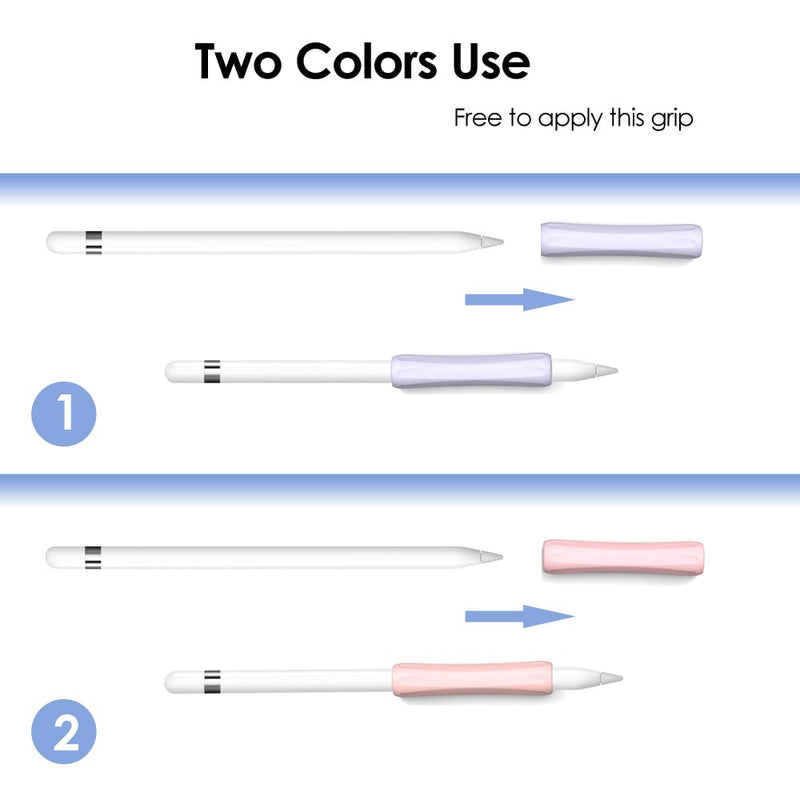 ProElife 2-Pack Ergonomics Grip Holder Anti-Rolling Protective Sleeve Cover for Apple Pencil 2nd & 1st Gen 2022-2018 iPad Pro 12.9'' 11''/Air 10.9'' Stylus Accessory Kits (Pink/Purple) Pink/Purple
