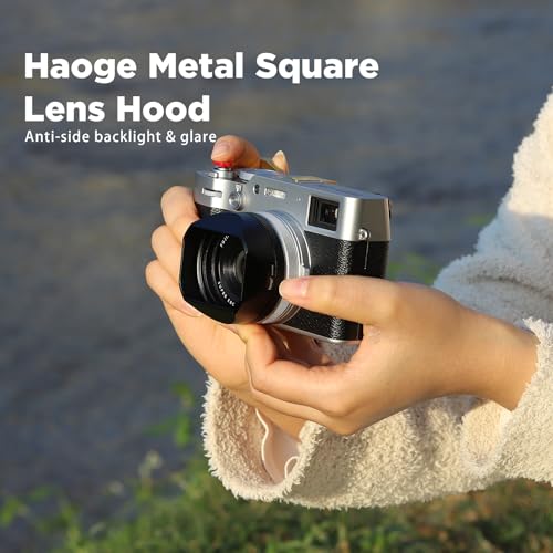 Haoge Square Metal Lens Hood Shade for Fuji X100VI Fujifilm FinePix X100V X100F X100 X100S X100T X70 Camera Black with Cap and 49mm Adapter Ring Kit