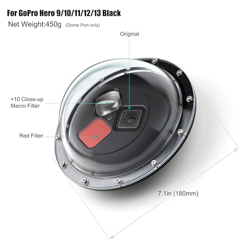 GEPULY Dome Port for GoPro Hero 13 12 11 10 9 Black Dome with Filters