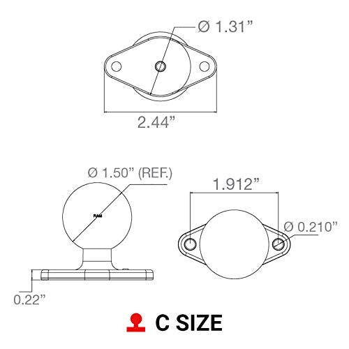 RAM Mounts Diamond Ball Base RAM-238U with C Size 1.5" Ball Standard Packaging