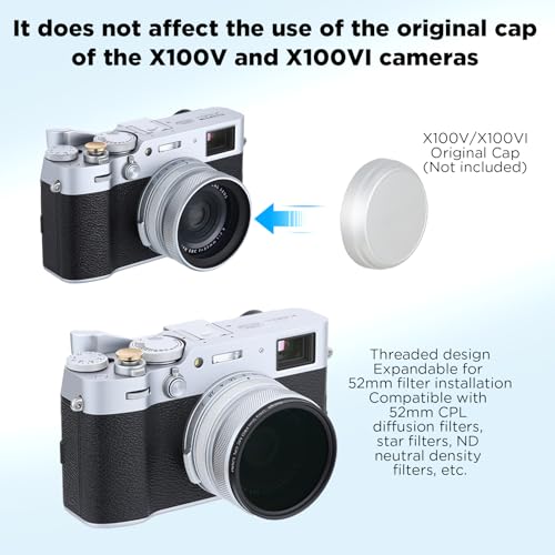 Haoge LUV-X54W Metal Lens Hood with MC UV Protection Multicoated Ultraviolet Lens Filter for Fujifilm X100VI Fuji X100V Camera Silver