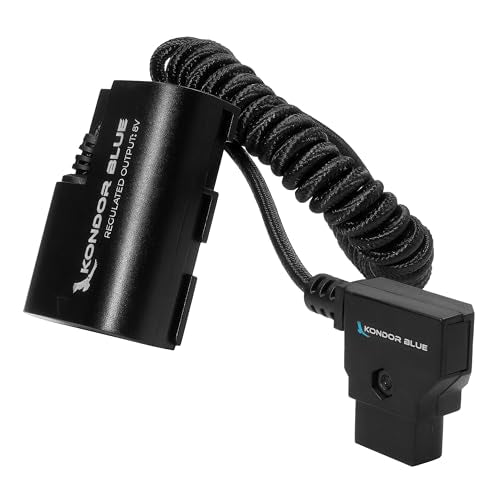 KONDOR BLUE | D-Tap Cable Compatible with Canon LPE6 NH Dummy Battery | 16"-36" Coiled Cable with Smart D-Tap Connector Reverse Polarity Protection | Raven Black 16"-36"