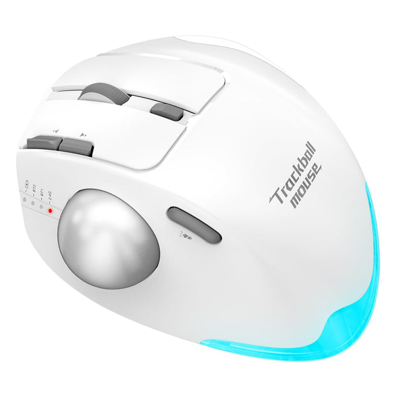 zelotes Wireless Trackball Mouse,Bluetooth Mouse,Rechargeable,4800 DPI, 2-in-1(BT 5.0/3.0+2.4GHz USB Receiver), 8 Buttons,Ergonomic Design,LED Lighting,for Laptop, PC, Pad,White White