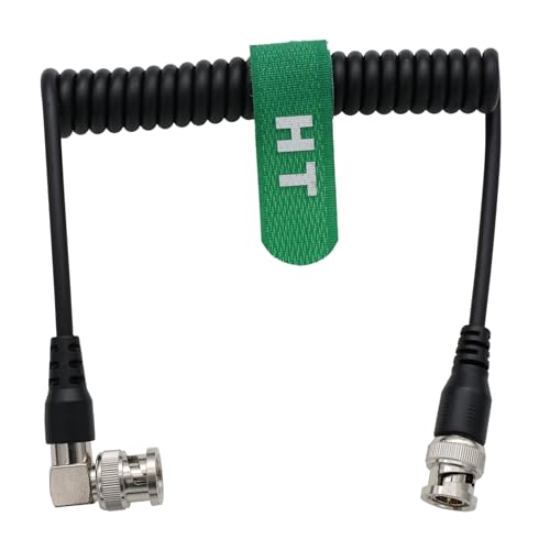 3G HD SDI BNC Coiled Cable for Atomos SmallHD Blackmagic Video Assist Teradek Hollyland Feelworld Portkeys Monitor Sony Alexa Camera Transmission, Right Angle Straight BNC coiled 30cm to 60cm RA-S BNC