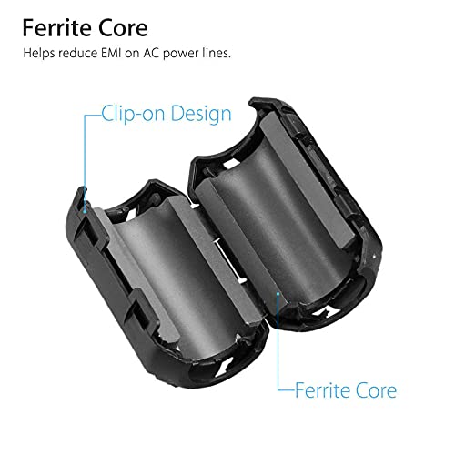 Ferrite Ring Core Ferrite Beads Clip RFI EMI Noise Suppressor Anti-Interference Cable Clip for 3.5mm/ 5mm/ 7mm/ 9mm/ 13mm Diameter Cable, Black (20) 20