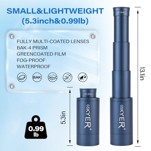25x50 Monocular Telescope, Monoculars for Adults High Powered: Compact HD Zoom Scope for Men Gifts Cool Gadgets with BAK4 Prism & FMC Lens, Pirate Binoculars for Kids Spotting Hunting Camping