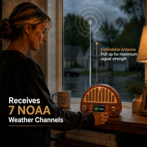 Calendar Clock+Vintage FM Radio with NOAA Weather Alerts
