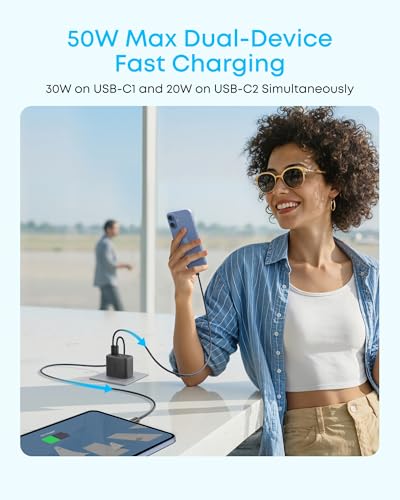 Anker Cable [2 Pack, 10FT], USB A to USB C Cable for iPhone 17 Series,Zolo Charger Block, 2-Pack 4-Port Wall Adapter with 50W Max Output