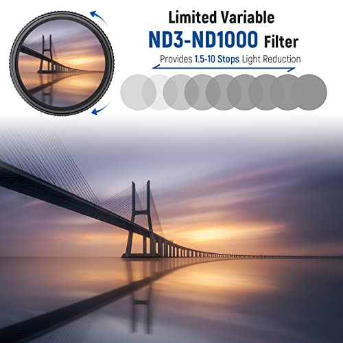 NEEWER 37mm Variable ND Filter ND3-ND1000, 1.5-10 Limited Stops Neutral Density Filter with HD Optical Glass & Double Sided 30 Layer Nano Coatings, Water Repellent/Scratch Resistant/Aluminum Frame