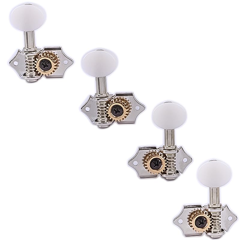 2R2L White-Plated Guitar Tuning Peg Machine Head Tuners For 4 String Ukulele Guitar Bass-Gear Ratio 1:19 Bass Tuning Key Pegs Machine Head Replacement(GC510) GC510