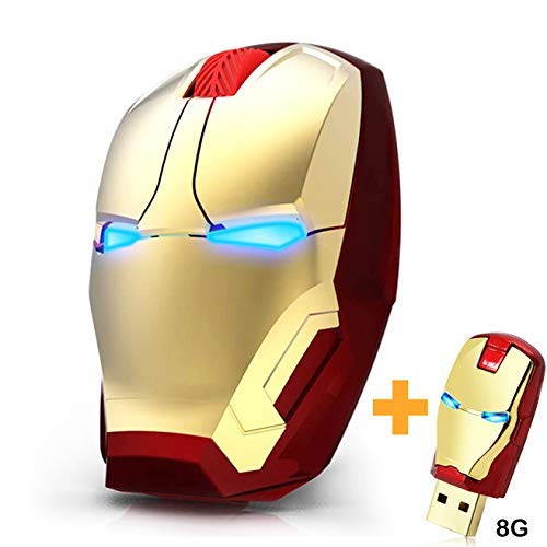 Cool Wireless Mouse 2.4 G Portable Game Optical Mice with USB Receiver for Notebook PC Laptop Computer MacBook + 8G USB Flash Drive Gold