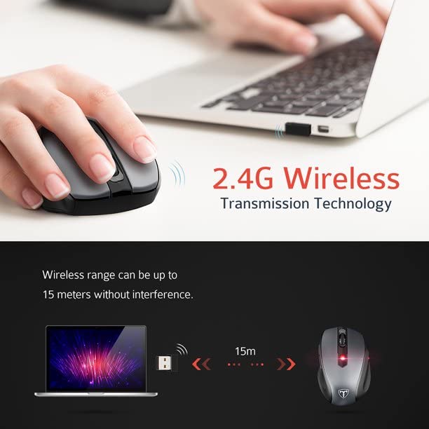 Happy Fit 2.4G Wireless Mouse Portable Mobile Optical Mouse with USB Receiver, 5 Adjustable DPI Levels, 6 Buttons for Notebook, PC, Laptop, Computer, MacBook - Black - New