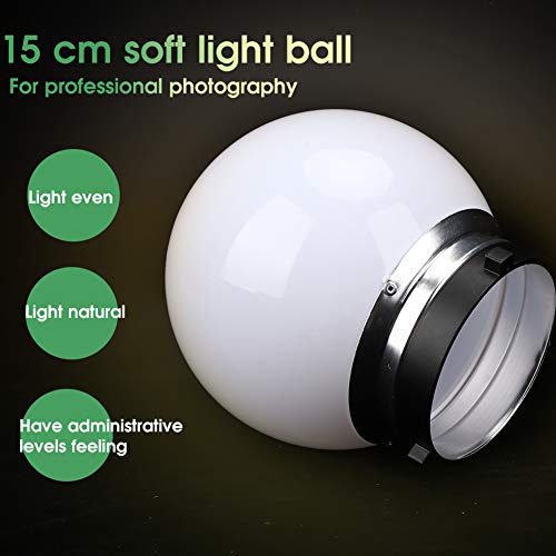 Soft Light Ball, Professional Photography Diffuser Dome, Mount Compatible 15cm Alloy+Plastic Modifier for Studio Portrait Product Shoots