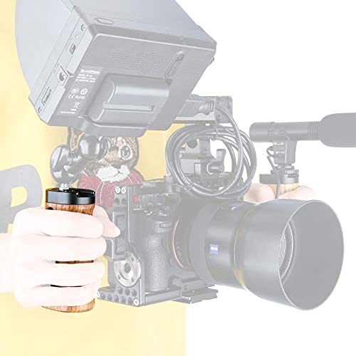 NICEYRIG Universal Side Wooden Handle Handgrip with Cold Shoe for DSLR Cage
