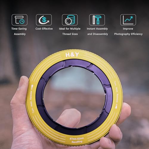 H&Y RevoRing Adjustable 67-82mm to 82mm Step Up Ring for Filters | 67-82mm to 82mm Variable Step Up Ring, Secure Turn-Hold Lock, Lens Filter Adapter Ring, Aluminum, Yellow