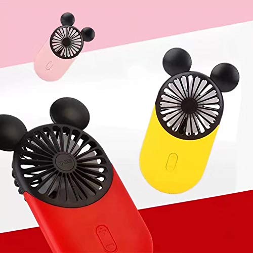 Kbinter Cute Personal Mini Fan, Handheld & Portable USB Rechargeable Fan with Beautiful LED Light, 3 Adjustable Speeds, Portable Holder, for Indoor Or Outdoor Activities, Cute Mouse (Yellow) Yellow