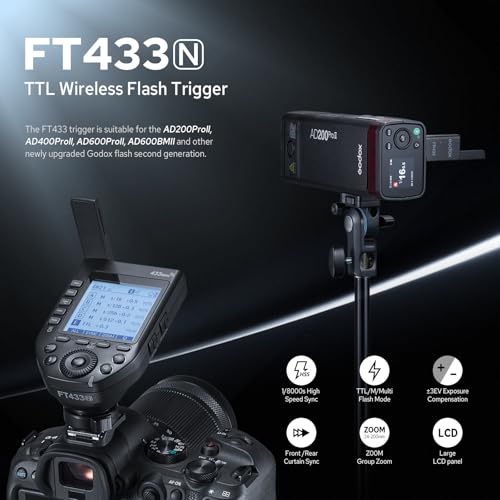 GODOX FT433 N TTL Wireless Flash Trigger for Nikon, 433MHz Transmitter FT433 Flash Trigger for Nikon