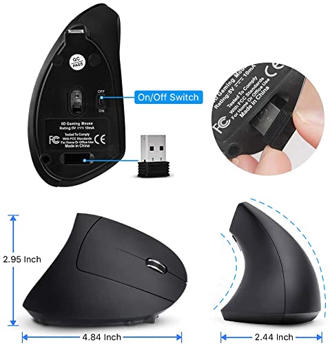 Ergonomic Wireless Mouse Letaclanic Unique Rechargeable Optical Vertical Mouse, 2.4G 5.0 Bluetooth Mouse Ergonomic with 6 Buttons, 800/1200/1600 DPI Wireless Mouse for Laptop,Desktop,PC,MacBook Ergonomics Mouse