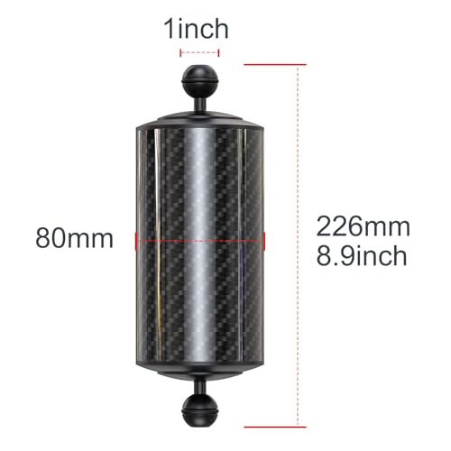 Carbon Fiber Underwater Float Arm with Dual Ball Mounts for Photography and Video, Compatible with Diving Trays, Video Lights, Strobes (Black, 80mm8') 80mm8' black