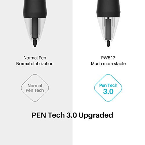 HUION PW517 Pen Tech 3.0 Battery-Free Stylus Bundle with 10 Felt Nibs PN05F for Kamvas Pro 16 (2.5K) & Kamvas 13