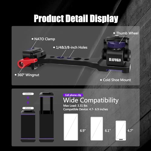 Metal Monitor Handle Phone Holder Compatible for DJI RS5-RS Stabilizer