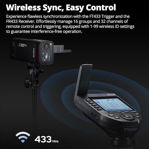 Godox FT433 S TTL Wireless Flash Trigger for Sony, 433MHz, HSS 1/8000s, 100m Range, LCD, 32 Ch, 1-99 ID, Front/Rear Curtain Sync, Bluetooth App Control, TCM, Single-Contact Rapid-Fire