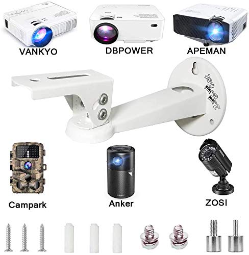 Universal Projector Wall Mount Angle Adjustable 360°Rotation 7.8” Length 7.7 lbs Load Projector Hanger with Mounting Screw Thread Adapters as Mini Projector Camera Camcorder Mount White 7.8 in