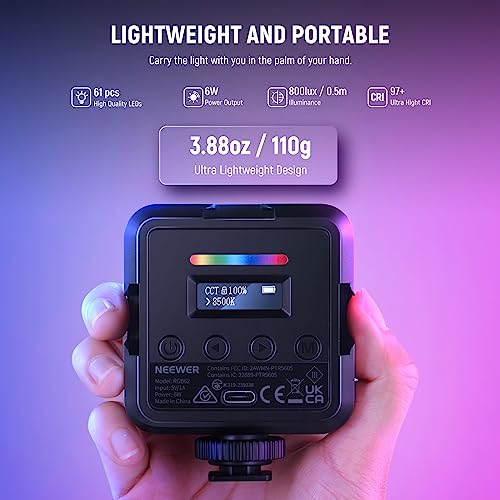 NEEWER RGB62 Magnetic RGB Video Light with Upgraded App Control RGB62 (1-Pack) w/o Desk Tripod