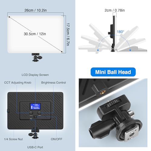 Unicucp 20W LED Video Photography Light Panel, Type C& Built-in 4000mAh