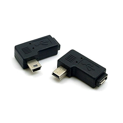 CY 2pcs 90 Degree Left & Right Angled Mini USB 5pin Male to Micro USB Female Data Sync Power Adapter Black MINI-MICRO