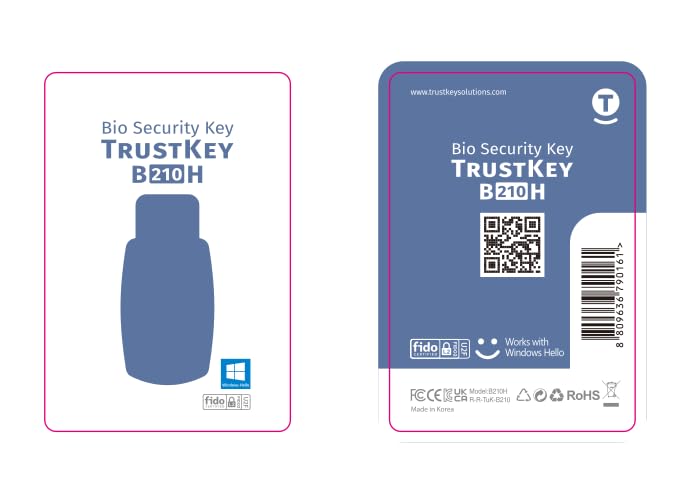 Passkey Windows Hello FIDO2 U2F Fingerprint Security Key USB-A Type TrustKey B210H