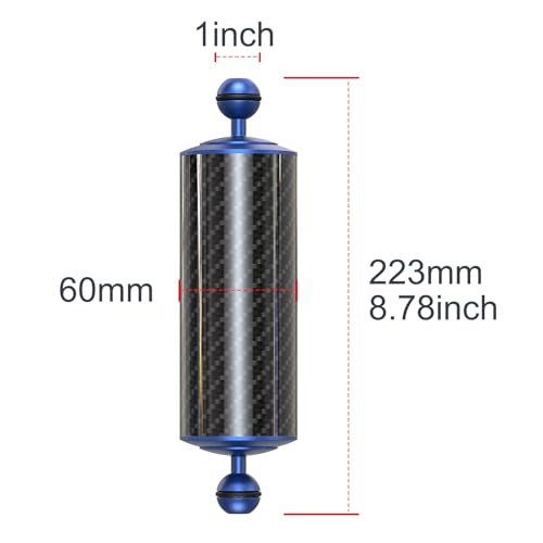 Carbon Fiber Underwater Float Arm with Dual Ball Mounts for Photography and Video, Compatible with Diving Trays, Video Lights, Strobes (Blue, 60mm8') 60mm8' blue