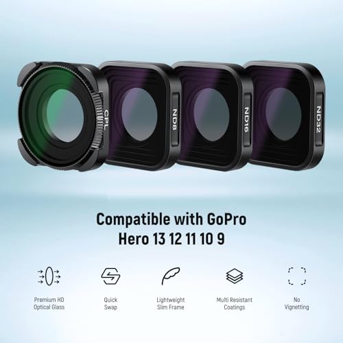 NEEWER ND & CPL Filter Set Compatible with GoPro Hero 13 12 11 10 9, 4 Pack Metal Frame 4 Packs ND+CPL