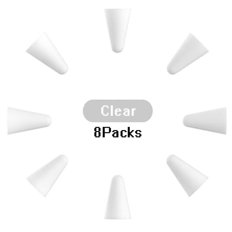 OneCut 8 Pcs Silicone Pencil Nib/Tip Protector Cap for Drawing Noiseless Compatible for Apple Pencil 1st/2nd Replacement Non-Slip Writing Nib/Tip Protector (Clear) Clear